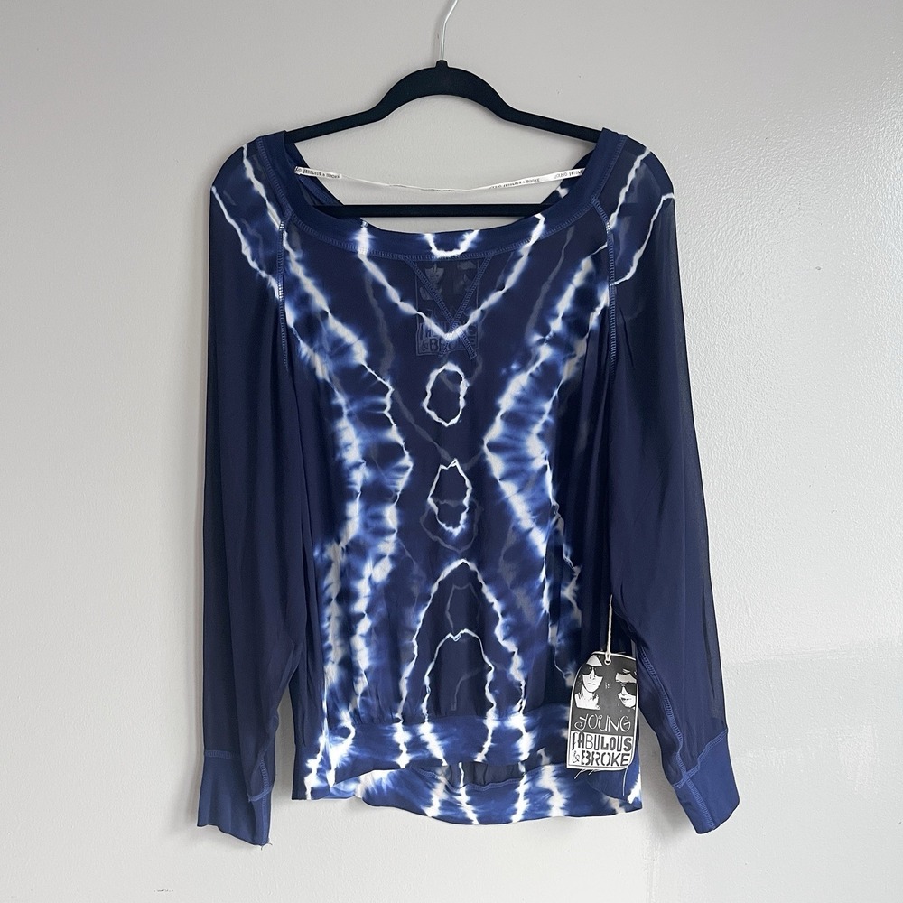 YFB Young‎ Fabulous & Broke Tie Dye Sheer Top Off Shoulder Blue Size? NWT